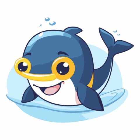 Cute cartoon killer whale in a swimming pool.