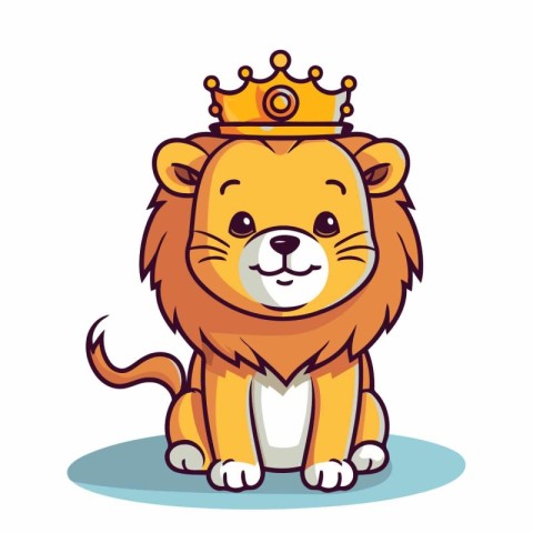 Lion king cartoon vector illustration. Cute cartoon lion with cr