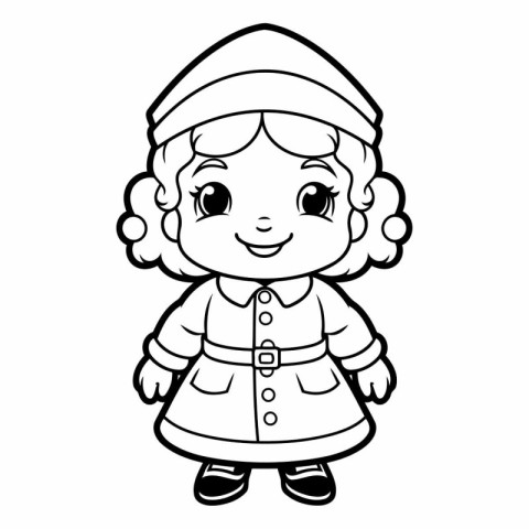 Black and White Cartoon Illustration of Cute Little Girl Charact