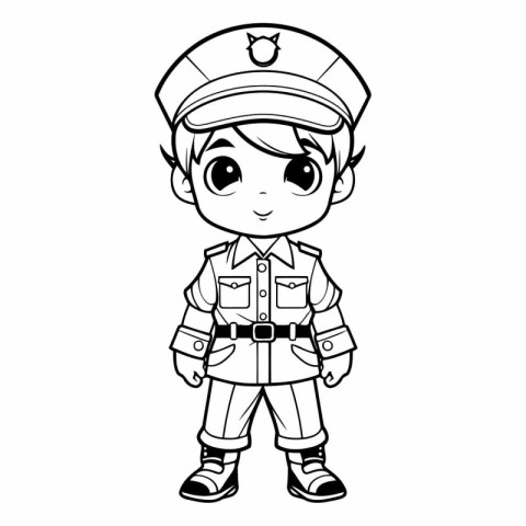 Coloring page of a cute cartoon police officer.