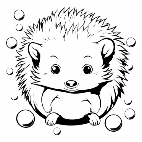 Cute hedgehog with bubbles on white background.