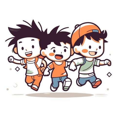 Cartoon happy kids running together for your design.