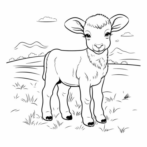 Cute cartoon sheep on the farm for coloring book.