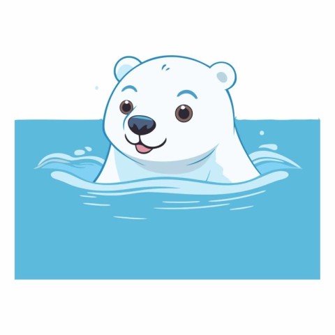 Cute cartoon polar bear swimming in the water.