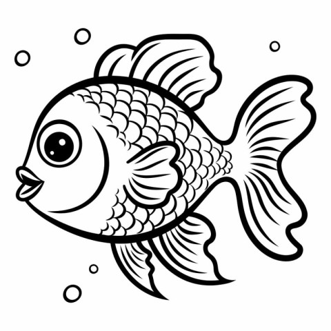 Black and White Cartoon Illustration of Cute Fish for Coloring B