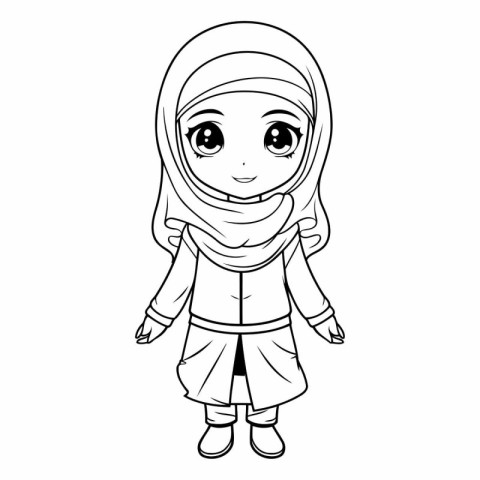 cute muslim girl cartoon vector illustration graphic design vect