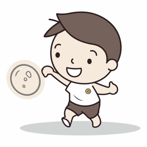 Little boy running with coin character cartoon vector illustrati