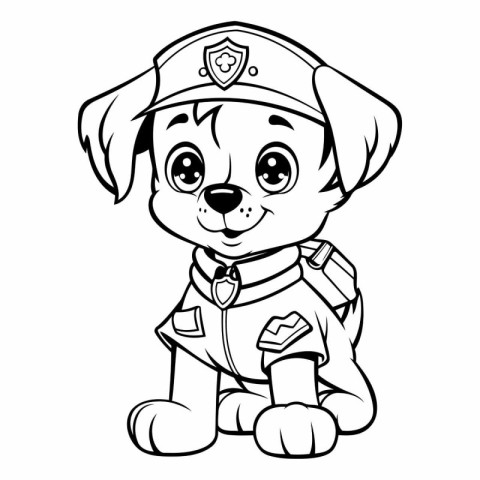 Black and White Cartoon Illustration of Cute Puppy Sailor Animal