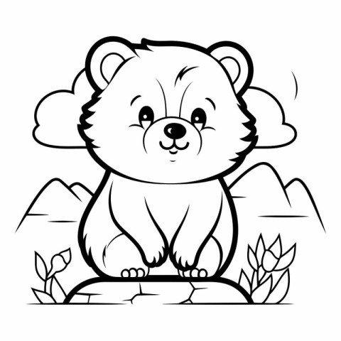 Black and White Cartoon Illustration of Bear Animal Character fo