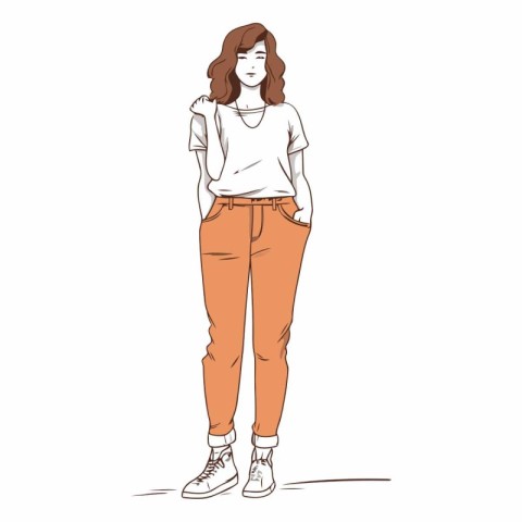 Beautiful young woman in casual clothes. Vector fashion illustra