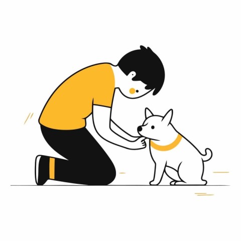 Man playing with dog in flat style for web design.