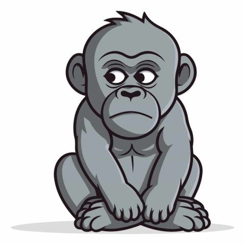 Gorilla sitting isolated on a white background.