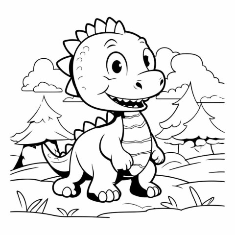 Black and White Cartoon Illustration of Cute Dinosaur Animal for