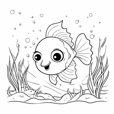 Coloring Page Outline Of a cute cartoon goldfish swimming underw