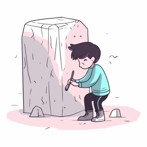 Little boy building a rock of a little boy building a stone.