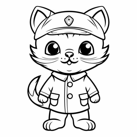 Black and White Cartoon Illustration of Cute Cat Sailor Characte