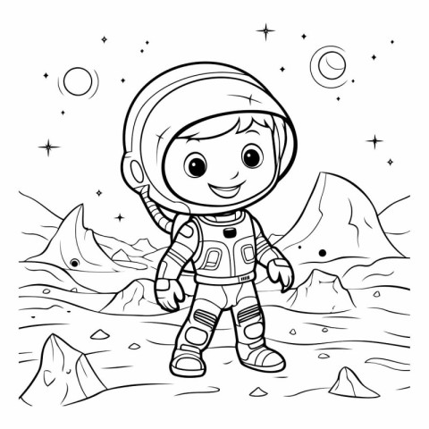 Cute cartoon astronaut in space for coloring book.