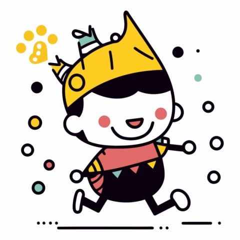 cute boy wearing a crown and dancing in the party