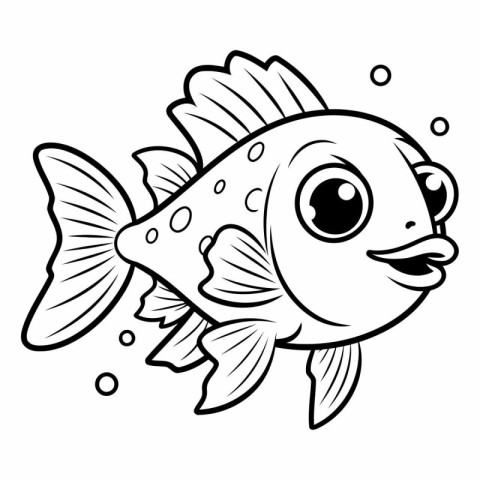 Black and White Cartoon Illustration of Cute Fish Animal Charact