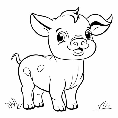 Illustration of a Cute Pig Cartoon Character Coloring Book.