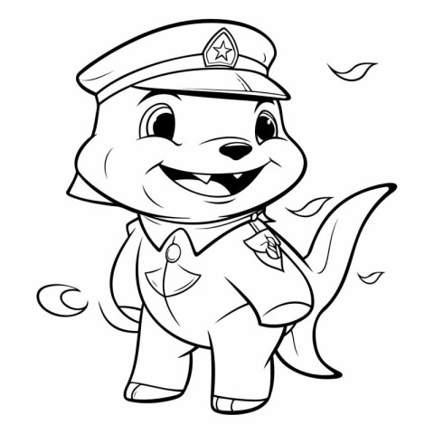 Illustration of a Cute Cartoon Dinosaur Policeman Coloring Book