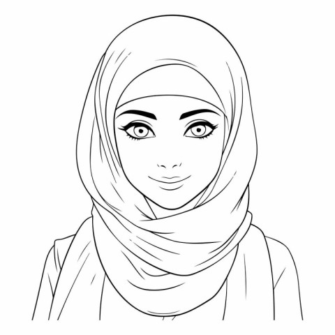 Beautiful muslim woman with hijab in outline style.