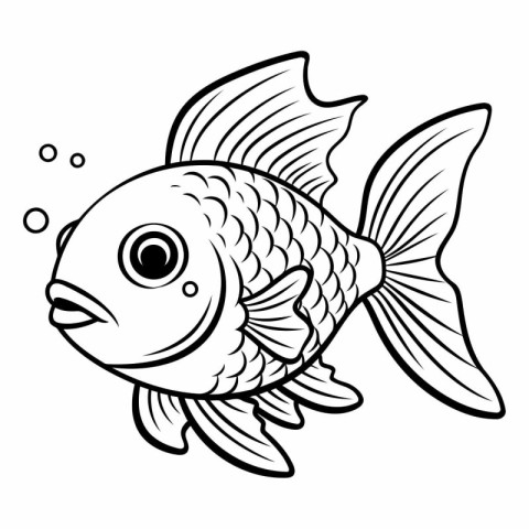 Black and White Cartoon Illustration of Cute Fish Animal Charact