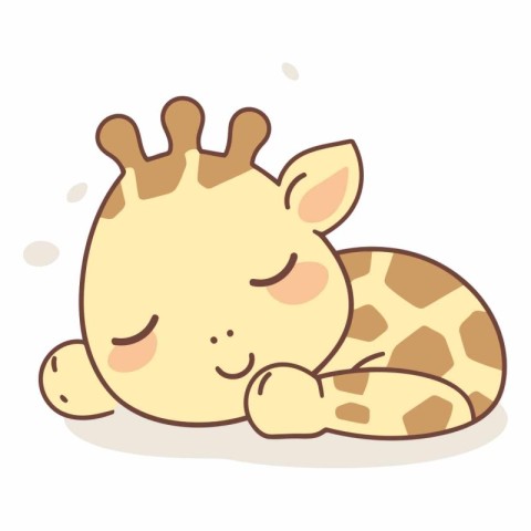 Cute cartoon giraffe sleeping on white background.