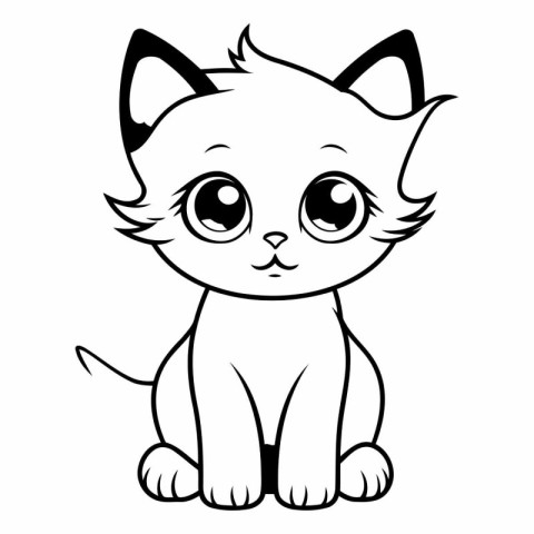 Black and White Cartoon Illustration of Cute Cat Animal Characte