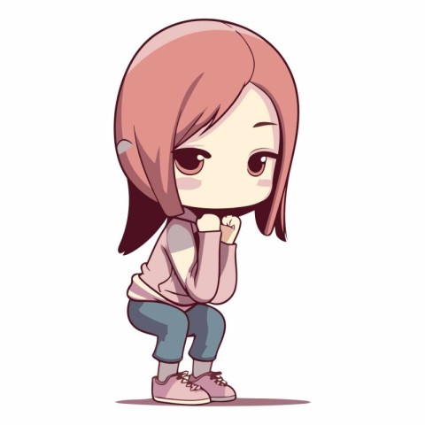 Illustration of a Cute Little Girl Wearing a Hoodie