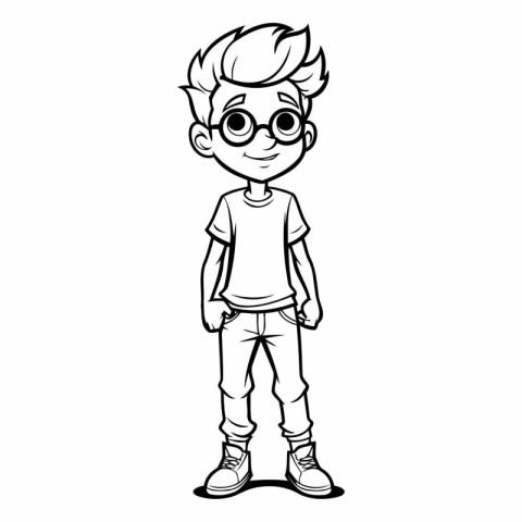 cute boy with glasses and casual clothes cartoon vector illustra