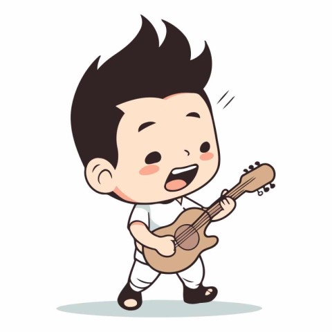 Boy Playing Guitar - Cute Cartoon Vector IllustrationÃ¯Â»Â