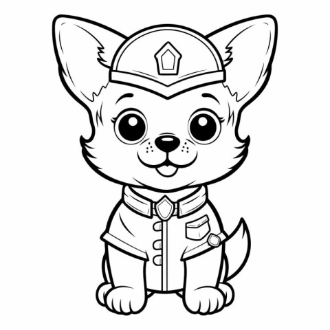 Black and White Cartoon Illustration of Cute Puppy Sailor Animal