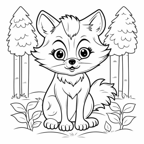 Cute Fox Coloring Page Outline Cartoon Character Vector Illustra