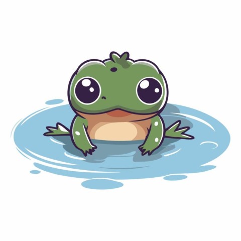 Cute cartoon frog on water isolated on white background.