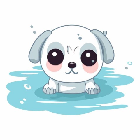 Cute cartoon dog in the water isolated on white background.