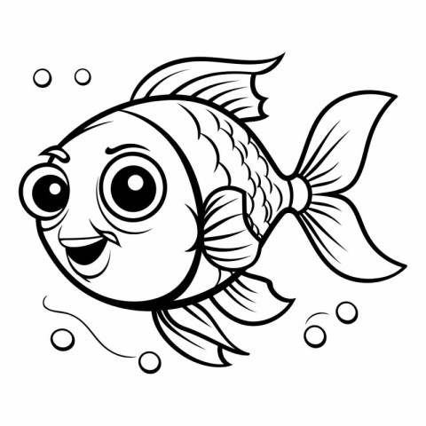 Illustration of a Cute Fish Cartoon Character Coloring Book Page