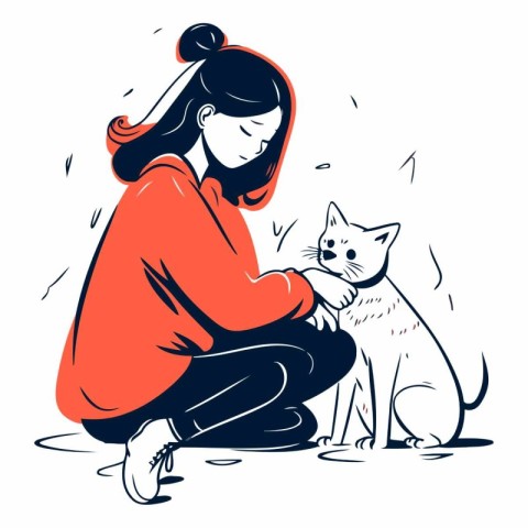 Girl with a cat of a girl with a cat.