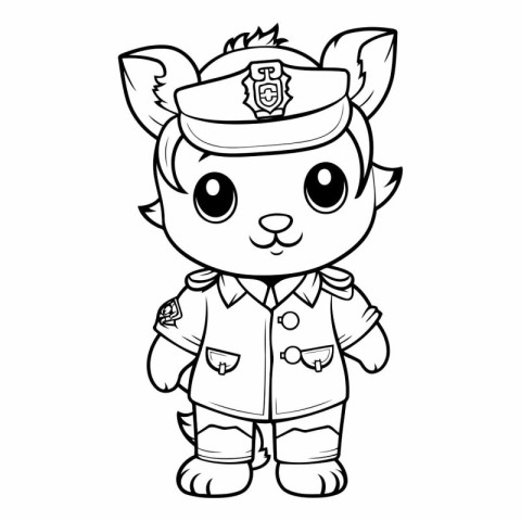 Black and White Cartoon Illustration of Cute Baby Lynx Police Of