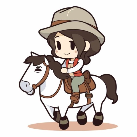 Illustration of a Cute Girl Wearing a Cowboy Hat and Riding a Ho