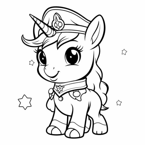 Black and White Cartoon Illustration of Cute Unicorn Fantasy Ani