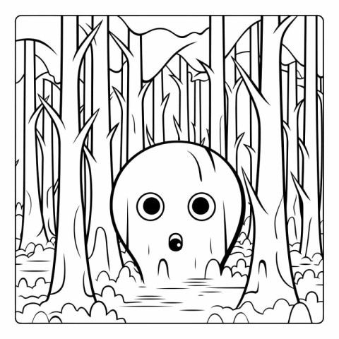 Monster in the forest. black and white vector illustration for c