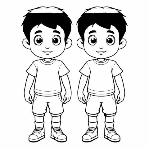 cute little kids boys with casual clothes cartoon vector illustr