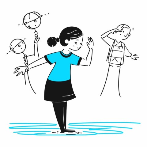 Vector illustration of a woman who does gymnastics with her chil