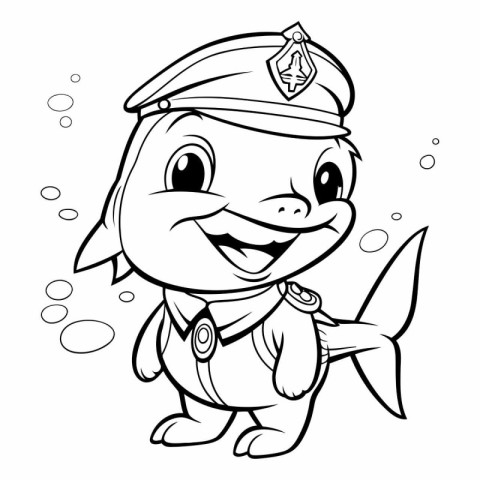 Coloring book for children: Pirate with a fish on a white backgr