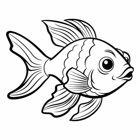 Black and White Cartoon Illustration of Cute Fish Animal Charact