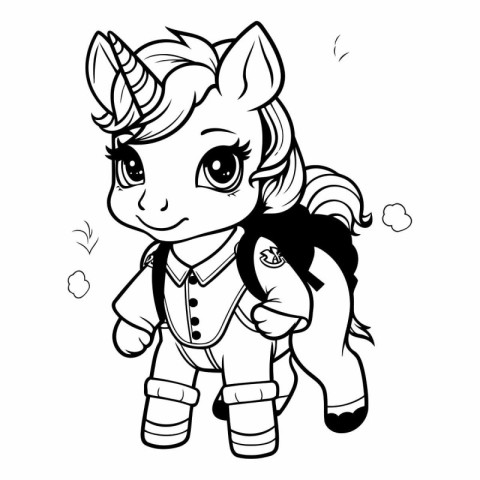 Black and White Cartoon Illustration of Unicorn Fantasy Characte