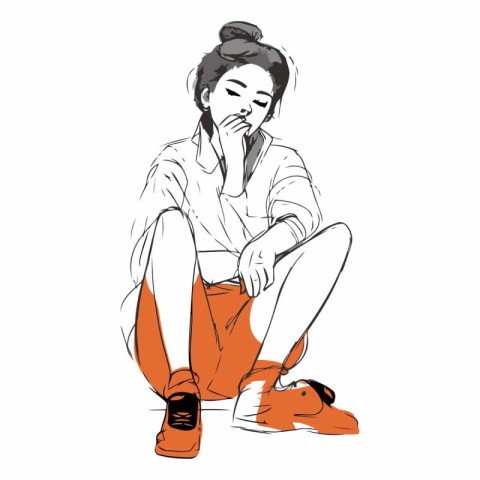 Sketch of a girl sitting on the floor