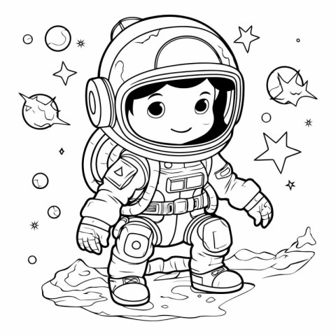 Coloring book for children: astronaut in space suit.