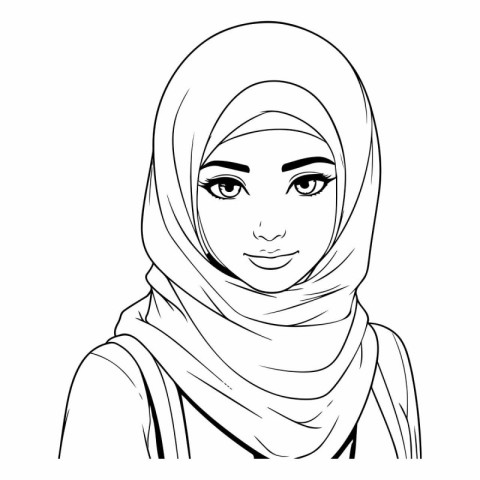 Beautiful muslim woman wearing hijab in sketch style.